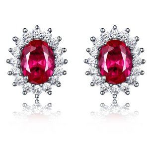 OVAL RUBY RED CUBIC ZIRCONIA EARRINGS